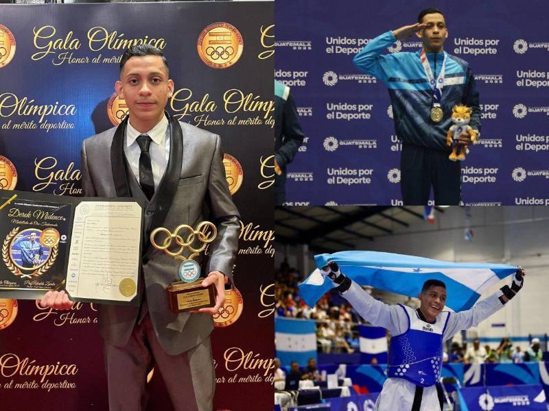 Derek Midence recibiendo su reconocimiento en la Gala Olímpica 2025 tras conquistar la medalla de oro en Taekwondo en los Juegos Centroamericanos.