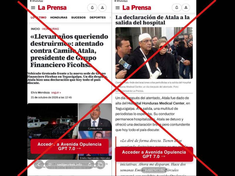 Captura de pantalla al contenido que suplanta la identidad visual de LA PRENSA.