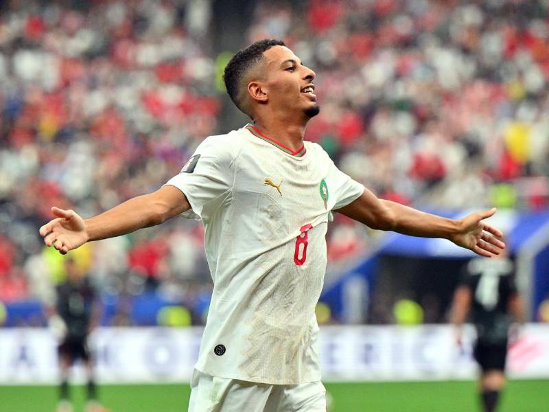 Azzedine Ounahi celebrando su gol con la Selección de Marruecos contra Canadá.