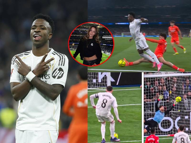 Las imágenes más curiosas de la goleada del Real Madrid (4-1) contra la Real Sociedad en la Liga Española con un Vinicius brillante en el Bernabéu, donde se conoció el motivo de la ausencia de Mbappé y una hondureña cautivó.