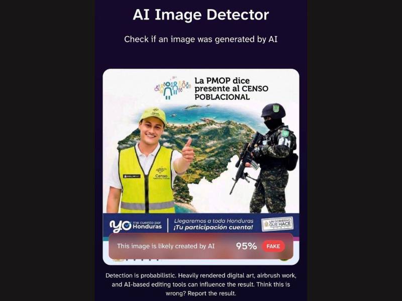Captura de pantalla a los resultados de DeepIA sobre el análisis de la imagen.