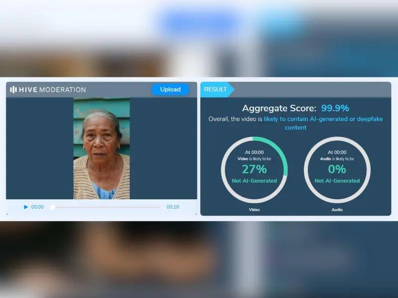 Captura de pantalla a los resultados de Hive Moderation.