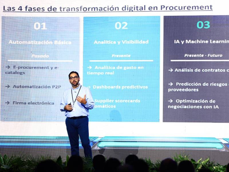 Anwar Tapias durante su conferencia La estrategia de compras sale de las preguntas correctas.