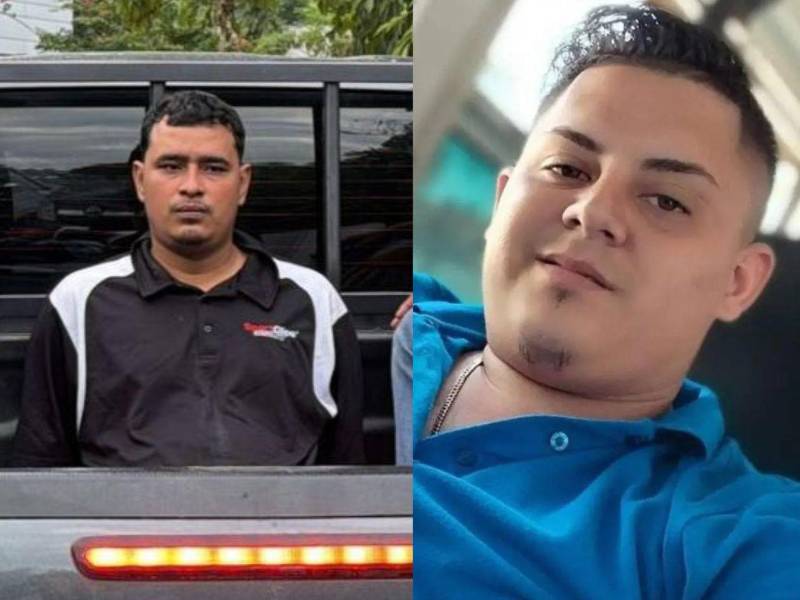 El detenido presentado por autoridades policiales en San Pedro Sula (izquierda) y fotografía de Nelson José Vargas Quintanilla, la víctima mortal (derecha).