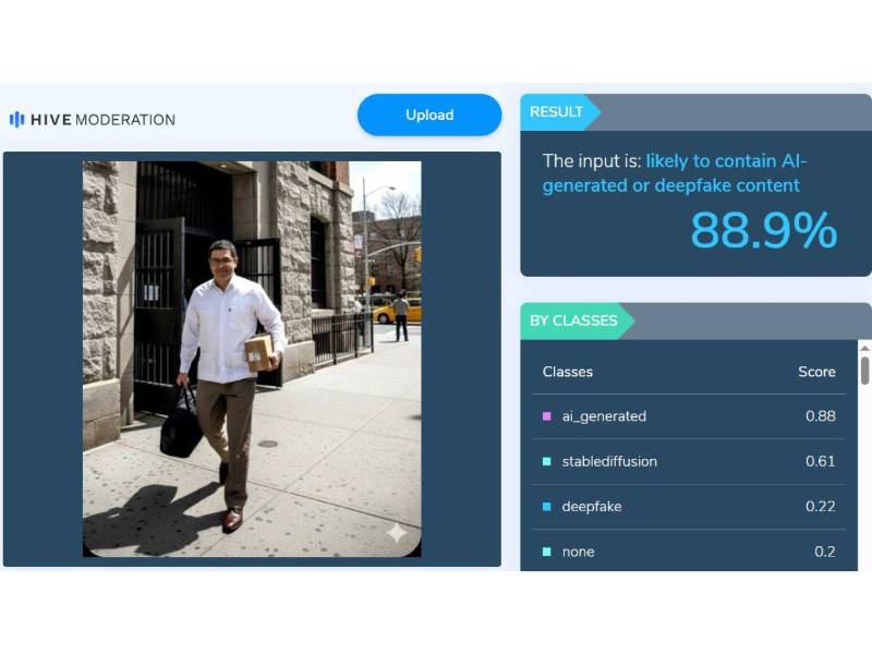 Captura de pantalla a los resultados de Hive Moderation sobre el análisis de la imagen.