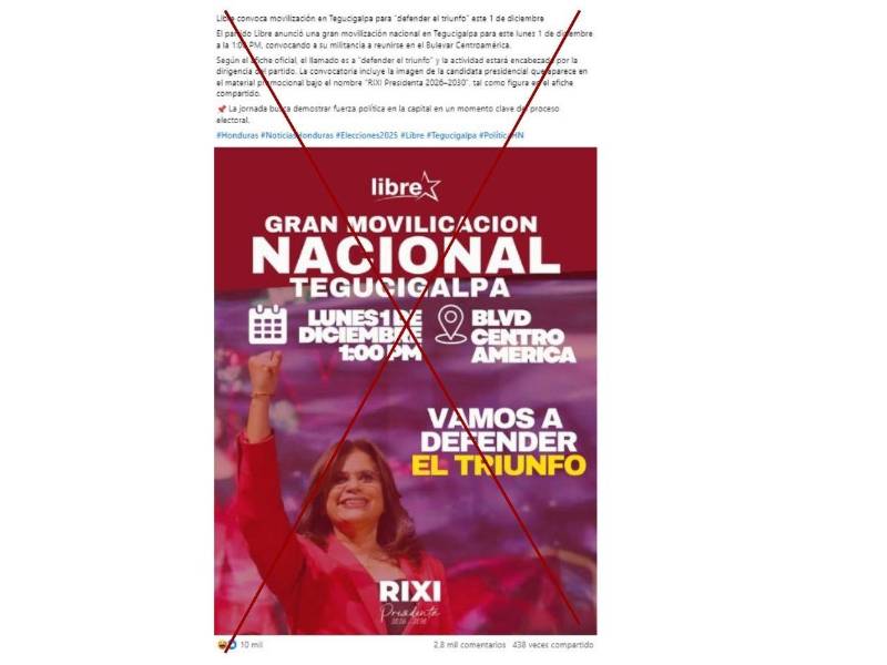 Captura de pantalla a una publicación de Facebook hecha el 1 de diciembre de 2025.