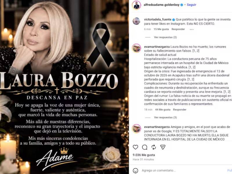 En la mañana de este miércoles, Alfredo Adame posteó esta imagen con sus condolencias creyendo que era verdad la noticia de la muerte de Laura Bozzo.