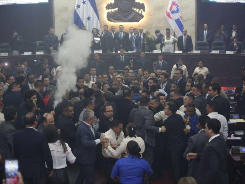 El Partido Libertad y Refundación, emplearon cohetes y bombas de humo con la intención de interrumpir la sesión.