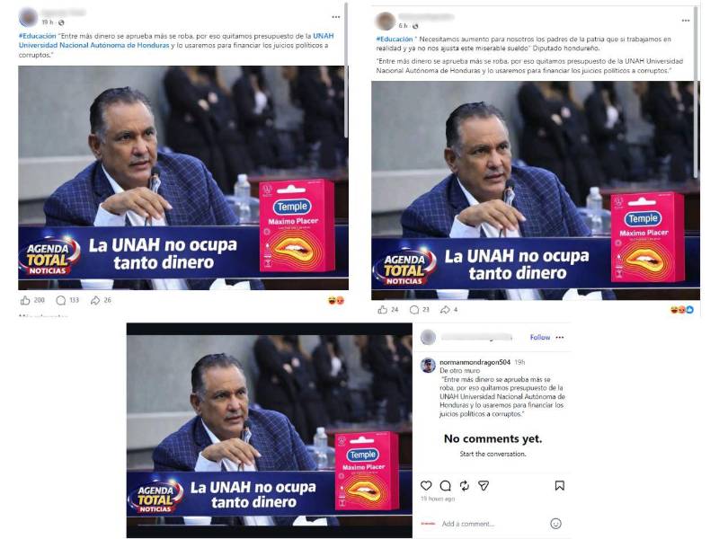Captura de pantalla de diferentes publicaciones en redes sociales que comparten la misma desinformación.