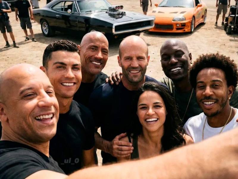 Cristiano Ronaldo con los actores de la saga Rápidos y Furiosos.