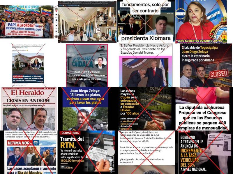 Collage de capturas de pantalla a bulos verificados por LA PRENSA Verifica.