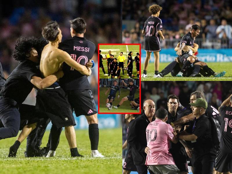 Lionel Messi estuvo en Puerto Rico jugando un amistoso con el Inter Miami y se vivió un caos por el ingreso de aficionados a la cancha. El argentino fue tacleado y terminó en el suelo.