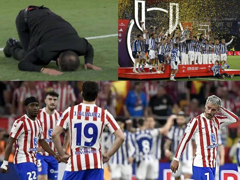 Las imágenes de la histórica conquista de la Real Sociedad en la final de la Copa del Rey 2025-2026 tras vencer en penales al Atlético de Madrid en La Cartuja. Diego Simeone abatido y la tristeza de Griezmann.