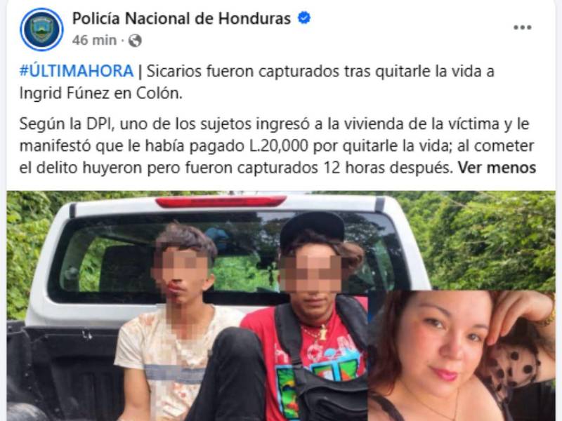 La confesión de un sicario tras el asesinato de Ingrid Fúnez en Colón