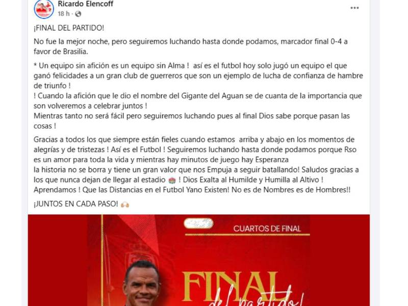 Ricardo Elencoff y su contundente mensaje en Facebook tras la paliza sufrida por la Real Sociedad.