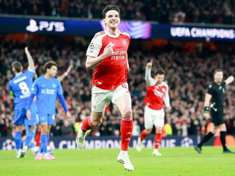 Declan Rice selló la clasificación del Arsenal con el segundo gol contra Bayer Leverkusen.