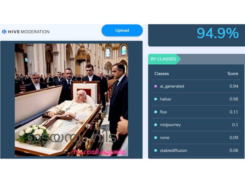 Captura de pantalla a los resultados de Hive Moderation sobre el analisis de la imagen.