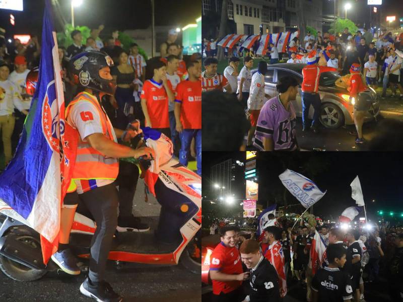 ¡Locura total! Aficionados del Olimpia se fueron a festejar al bulevar Morazán luego de que Olimpia se coronara campeón ante Marathón.