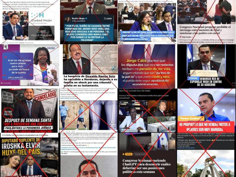 Collage de capturas de pantalla a bulos verificados por LA PRENSA Verifica.