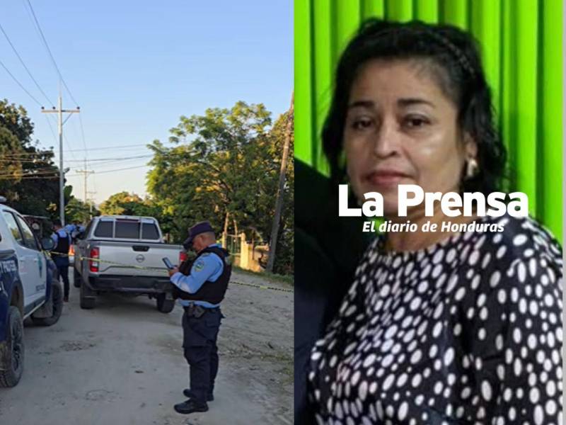 A la derecha, foto en vida de Pedrina García Melgar, la mujer que fue asesinada en Choloma, Cortés.