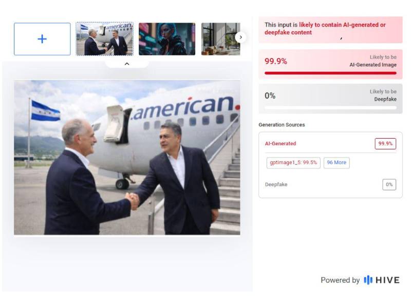 Captura de pantalla a los resultados de Hive Moderation sobre el análisis de la imagen.
