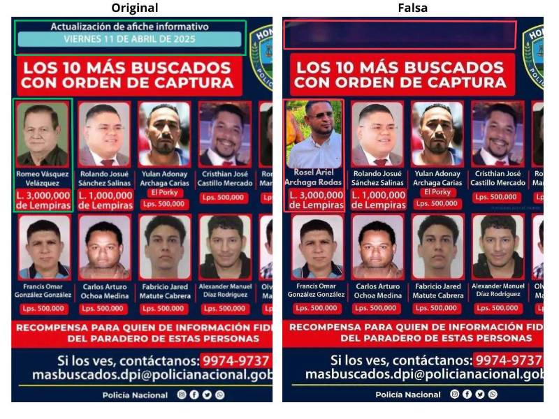 Captura de pantalla a una comparativa del afiche real con el falso.