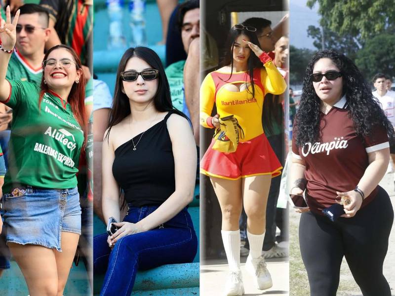 Las bellas chicas que engalanan la final de ida del Torneo Apertura 2025 entre Marathón y Olimpia en el estadio Olímpico Metropolitano de San Pedro Sula.