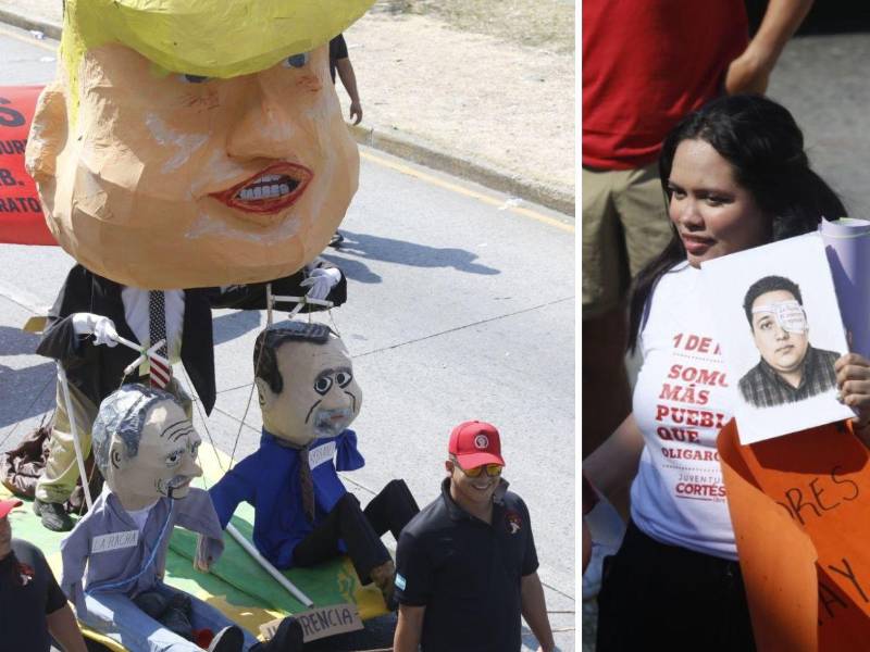 Monitogotes de los líderes de turno tampoco podían faltar en la manifestación.