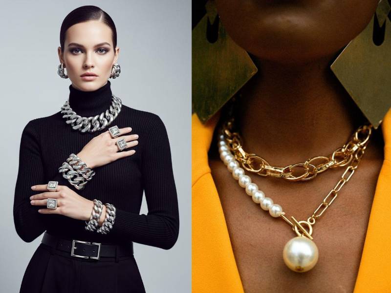 La clave está en el equilibrio: combina piezas atrevidas con collares llamativos de otra composición como las perlas, piezas elaboradas en madera u otra piedra natural.