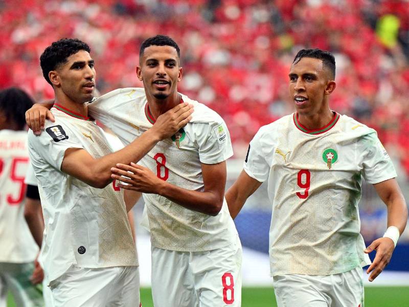 Azzedine Ounahi celebrando su gol con la Selección de Marruecos contra Canadá.