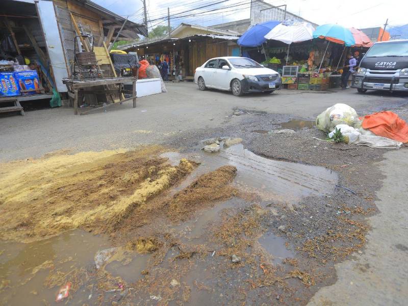 Locatarios y peatones denuncian que el deterioro de las calles y el colapso del alcantarillado afectan la movilidad, el comercio y la salud en uno de los sectores más transitados de San Pedro Sula.