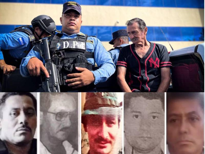 En el centro de la composición fotográfica está Marco Antonio Ávila Castellanos, conocido como El Teniente, señalado como presunto integrante de la<b> </b>banda de secuestradores Bustillo Padilla junto a otros miembros de la banda. Arriba, 29 años después en el momento de su captura.