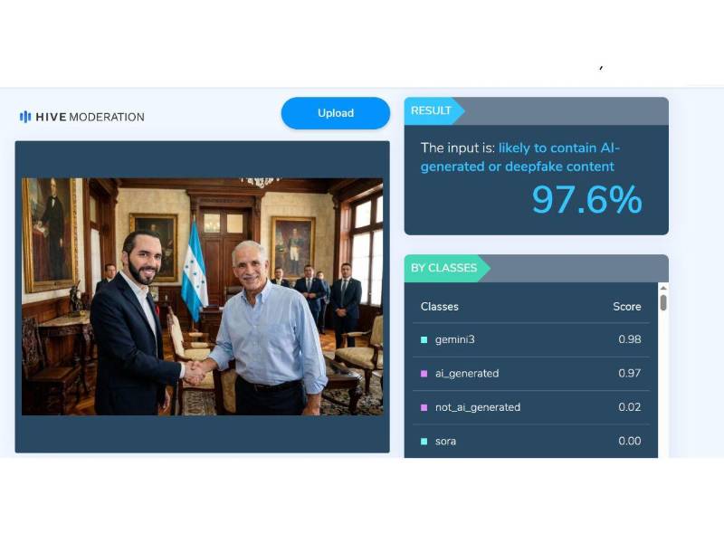 Captura de pantalla a los resultados de Hive Moderation sobre el análisis de la imagen.