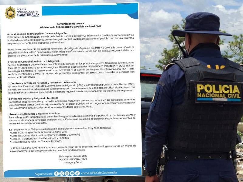 La Policía Nacional Civil de Guatemala reforzó los controles fronterizos y la vigilancia en carreteras ante el paso de la caravana de migrantes procedente de Honduras.