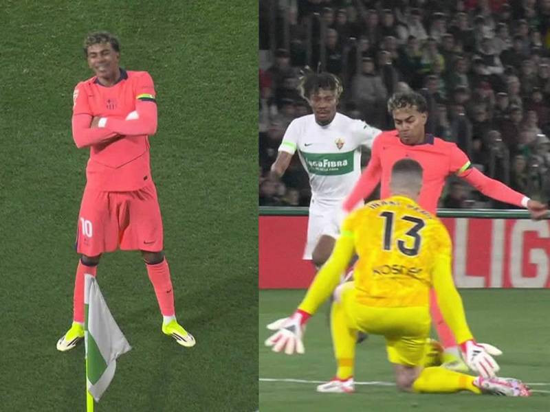 Lamine Yamal se quitó a Iñaki Peña y marcó el primer gol del Barcelona ante Elche.