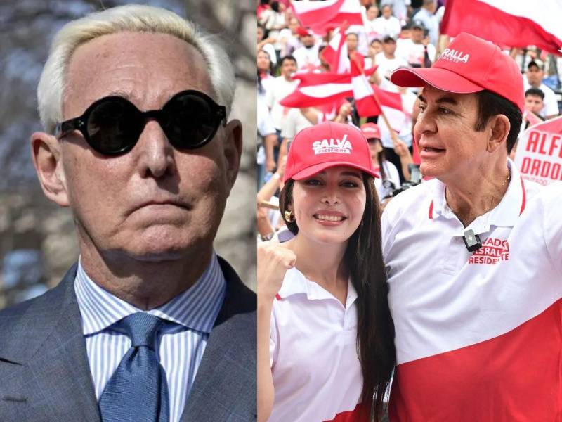 Fotografía de Roger Stone, exasesor de Trump e Iroshka Elvir y Salvador Nasralla.