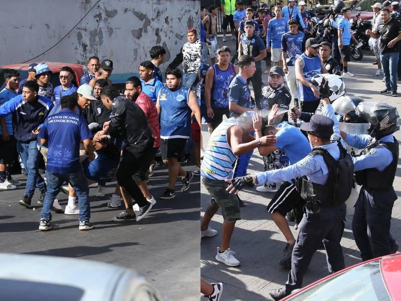 Varios aficionados del Motagua resultaron heridos en los disturbios afuera del estadio Nacional de Tegucigalpa.