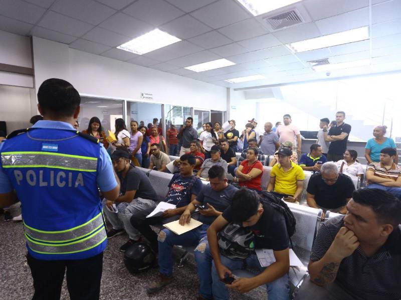 Sampedranos en espera de licencias para conducir en la oficinas de la Dirección Nacional de Vialidad y Transporte (DNVT).