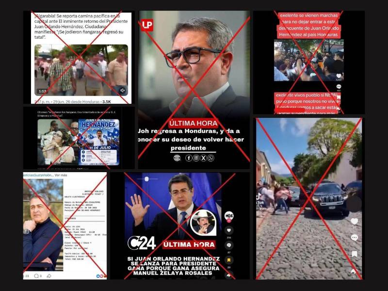 Collage de capturas de pantalla a bulos verificados por LA PRENSA Verifica.