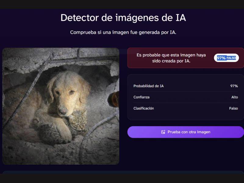 Captura de pantalla a los resultados de DeepIA sobre el análisis de la imagen.