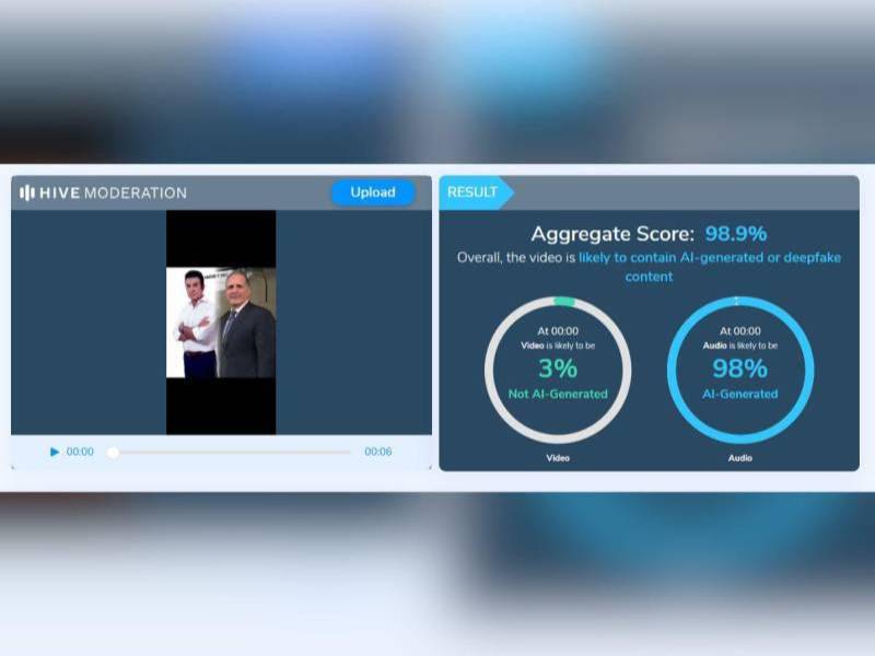 Captura de pantalla a los resultados de la herramienta Hive Moderation.