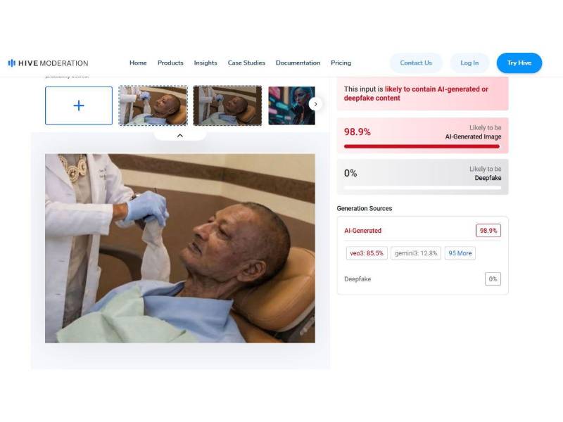 Captura de pantalla a los resultados de Hive Moderation sobre el análisis de la imagen.