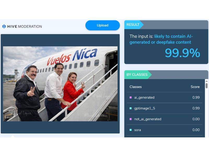 Captura de pantalla a los resultados de Hive Moderation sobre el análisis de la imagen.