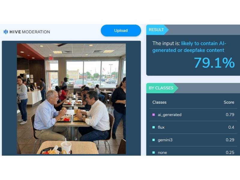 Captura de pantalla a los resultados de Hive Moderation sobre el análisis de la imagen.