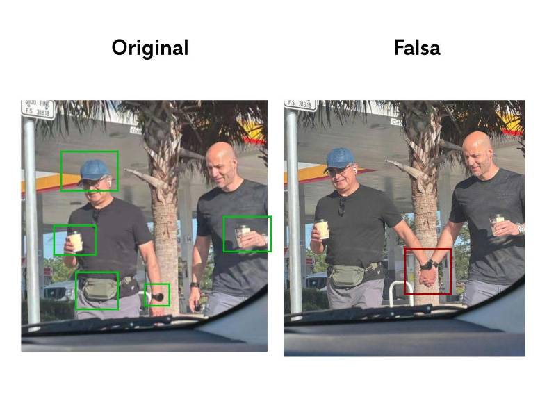 Una comparativa que muestra al lado izquierdo la imagen real y al lado derecho la imagen manipulada.