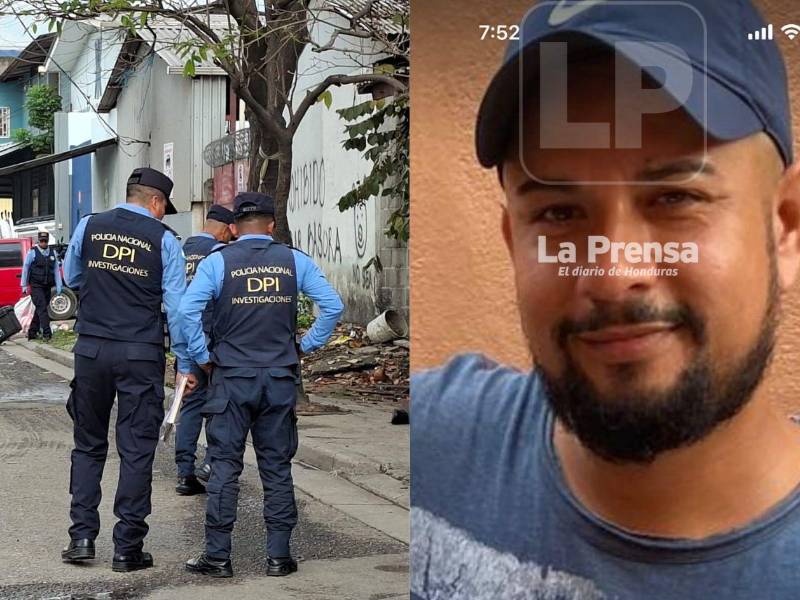A la derecha, foto en vida de Jorge Francisco Rodríguez Rivera, el vendedor de carros asesinado la mañana de este lunes en el barrio Santa Anita de San Pedro Sula.