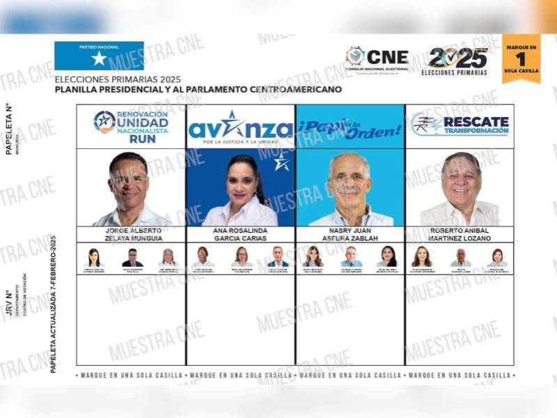 Así quedó la papeleta presidencial del Partido Nacional.