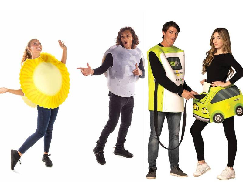 Los disfraces divertidos de temáticas ocurrentes como del sol y la luna o de un cargador y la batería o su carro.
