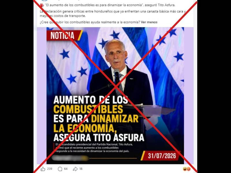 Captura de pantalla a una publicación de Facebook hecha el 3 de agosto de 2026.