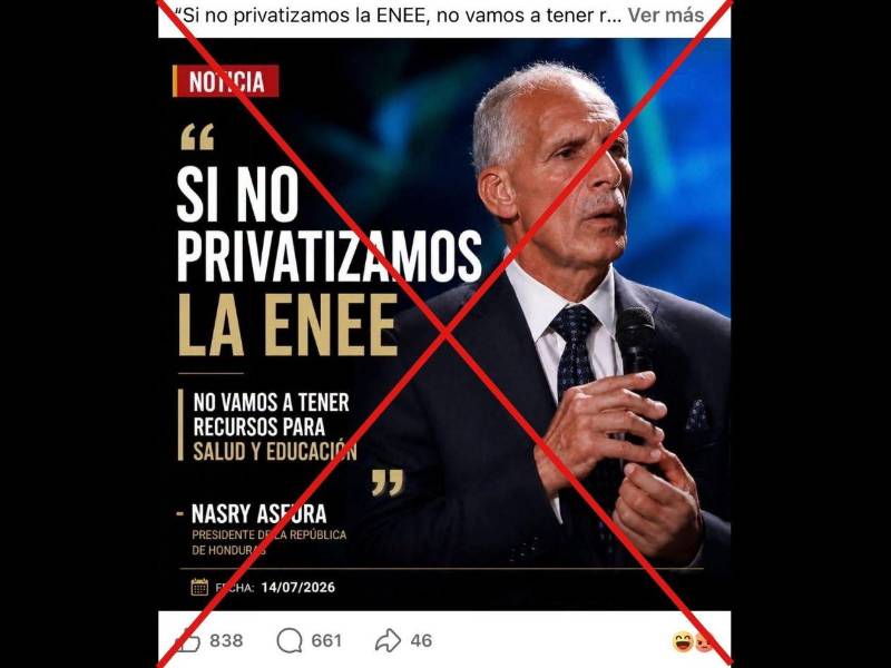Captura de pantalla a una publicación de Facebook hecha el 15 de julio de 2026.